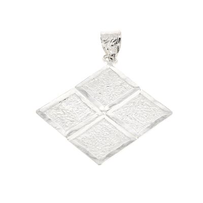 Pendentif argent fripé quatre carrés