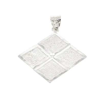 Crumpled four square silver pendant