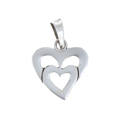 Two hearts in one silver pendant