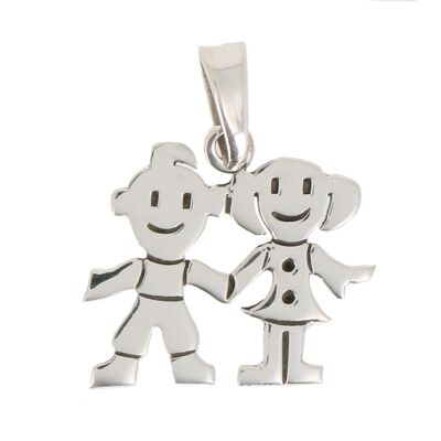 Solid silver Girl and Boy pendant