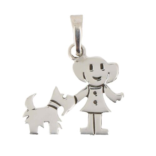 Pendentif Petite fille et son chien en argent massif