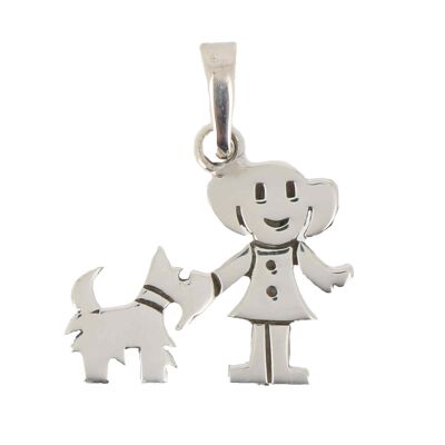 Little girl and her dog pendant in sterling silver
