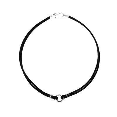 Halsband aus schwarzem Leder, zwei Bänder, ein Ring