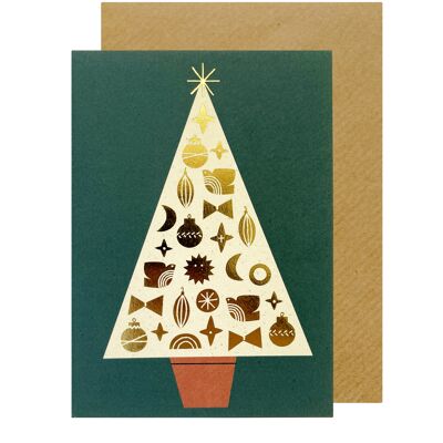 CHRISTMAS GOLD FOIL ORNAMENTS TREE set of 8 cards + envs