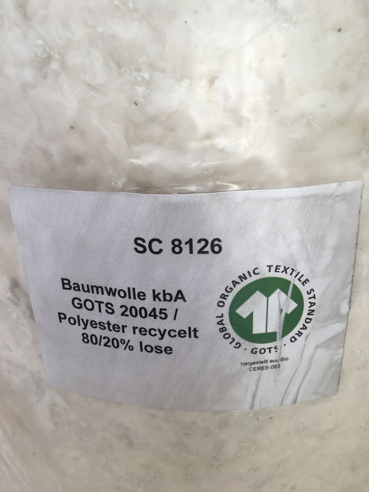 Ovatta, 80% ovatta di cotone kbA/GOTS+20% poliestere riciclato