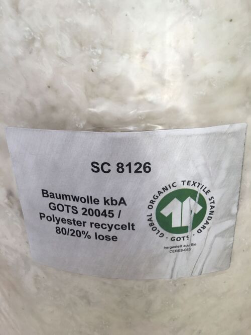 Füllwatte , 80 % Baumwollwatte kbA/GOTS+20 % recycelt Polyester