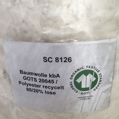 Füllwatte , 80 % Baumwollwatte kbA/GOTS+20 % recycelt Polyester