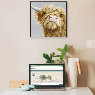 Wall Art Board, Highland Cow, Donald, by Jane Bannon