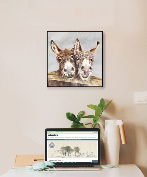 Wall Art Board, Pair of Donkeys, Stan & Ollie, by Jane Bannon