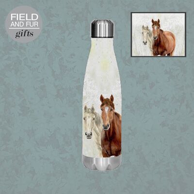 Insulated thermal bottle, Two Horses, Ash & Star, by Jane Bannon
