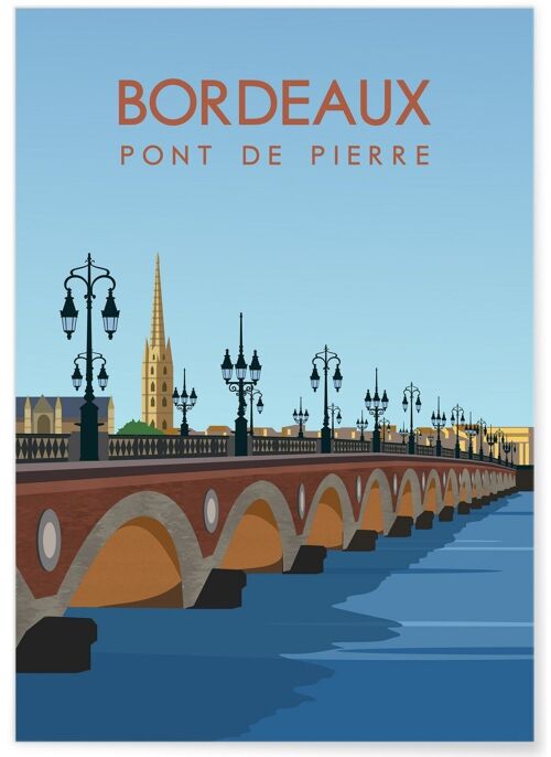 Affiche illustration de la ville de Bordeaux : le Pont de pierre