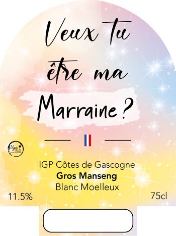 Vin cadeau "Marraine"- IGP - Côtes de Gascogne Grand manseng blanc moelleux 75cl 2