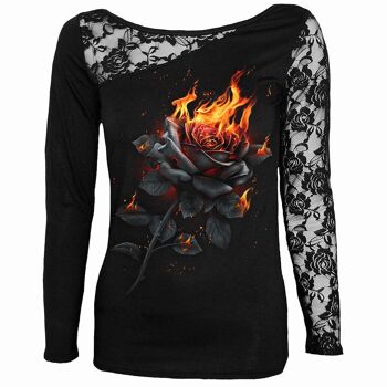 FLAMING ROSE - Top Dentelle Asymétrique Noir 2