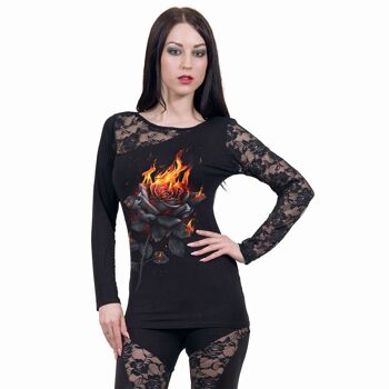 FLAMING ROSE - Top Dentelle Asymétrique Noir 3