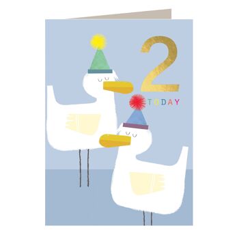 JES02 Carte d'anniversaire pour 2e anniversaire de canetons en feuille d'or 1