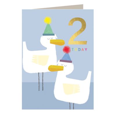 JES02 Geburtstagskarte mit goldfarbener Folie „Entenküken“ zum 2. Geburtstag