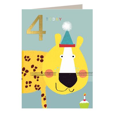 JES04 Tarjeta de 4to cumpleaños de guepardo laminada en oro