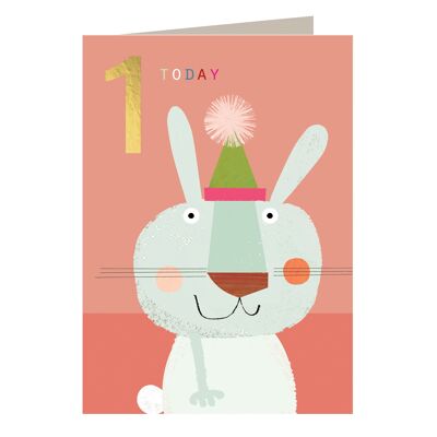 JES06 Gold Foiled Rabbit 1st Birthday Card