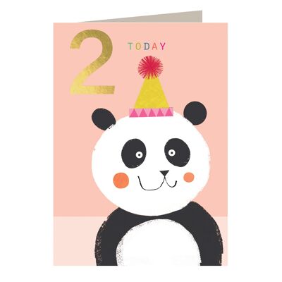 JES07 Tarjeta de segundo cumpleaños con diseño de panda dorado