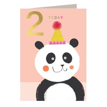 JES07 Carte d'anniversaire Panda en feuille d'or pour 2e anniversaire 1