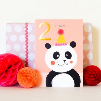 JES07 Carte d'anniversaire Panda en feuille d'or pour 2e anniversaire 2