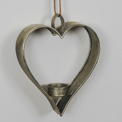 Hanging Heart Candle Holder, Silver