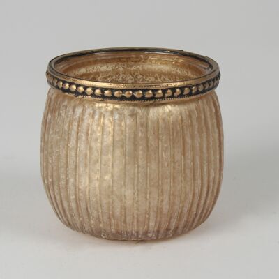 Ribbed T-Light Pot, Frosted Gold