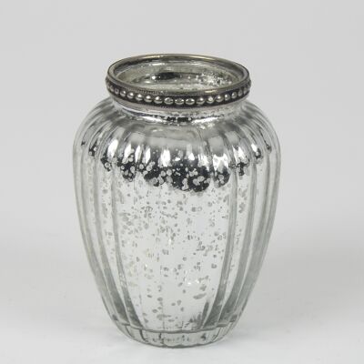 Ribbed T-Light Vase, Small SILVER