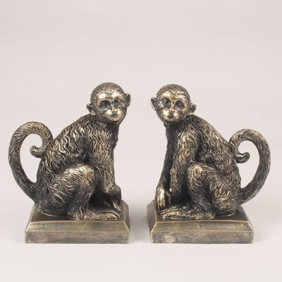 MONKEY BOOKENDS PAIR BRONZE LOOK