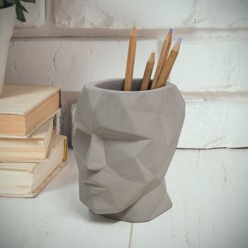 Porte-crayon, The Head, gris, ciment 3