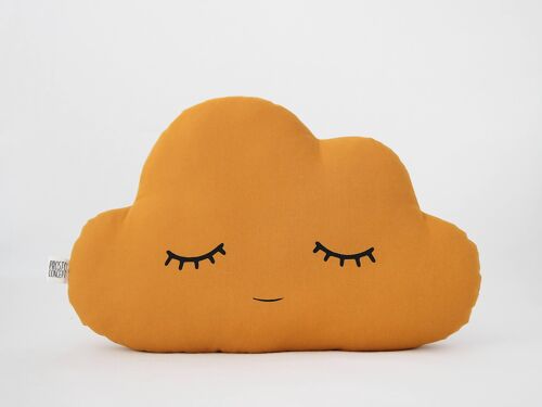 Mustard Cloud Cushion - Sleepy (eyes down)