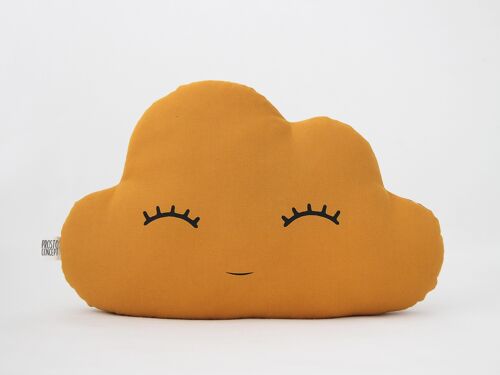 Mustard Cloud Cushion - Smiley (eyes up)