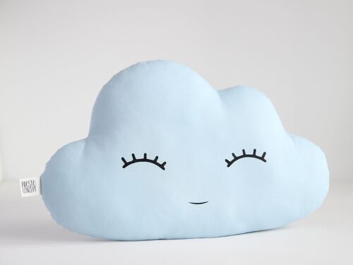 Light Blue Cloud Cushion - Smiley (eyes up)