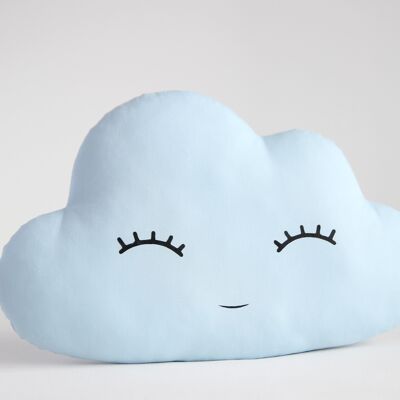 Light Blue Cloud Cushion - Smiley (eyes up)