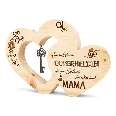 Stone pine heart with key Mama