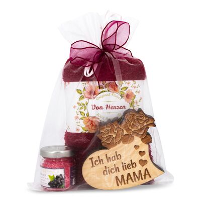 Gift set Mama Heart with towel fuchsia