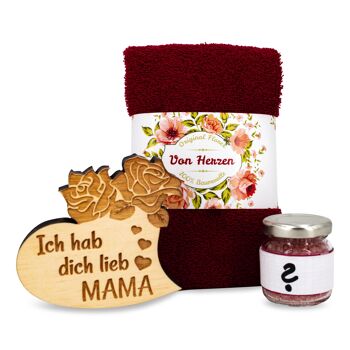 Coffret cadeau Mama Heart avec serviette fuchsia 2