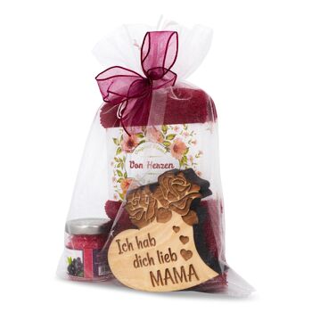 Coffret cadeau Mama Heart avec serviette fuchsia 3