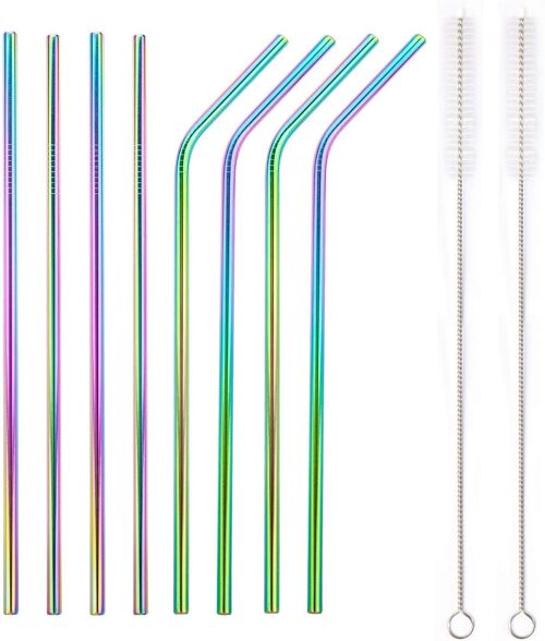 Rainbow Bosh. Reusable Metallic Drinking Straw - Pack of 8