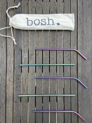 Rainbow Bosh. Paille à boire métallique réutilisable - Paquet de 8 2