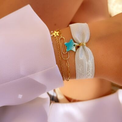 Bracelet Summer - Bleu ciel - Coeur rose