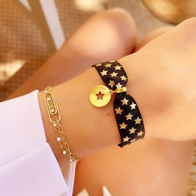 Bracelet Summer - Noir - Médaille dorée (Signe religieux)