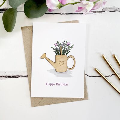 Watering Can Birthday Wooden Illustrated Card