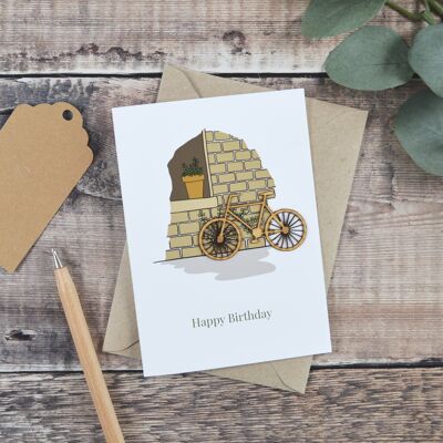 Birthday Bicycle Wooden Illustrated Card