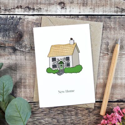 New Home Cottage illustrierte Holzkarte
