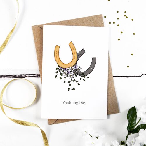 Wedding Horseshoes Wooden Illustrated Card