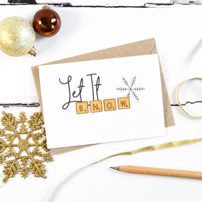 Carte Let It Snow Tuiles en bois