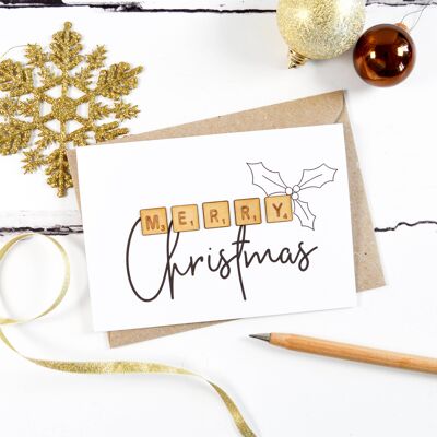 Merry Christmas Wooden Tiles Card