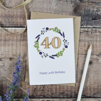 Carte illustrée en bois floral 40e anniversaire 1