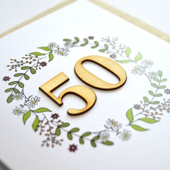 Carte illustrée en bois floral 50e anniversaire 2